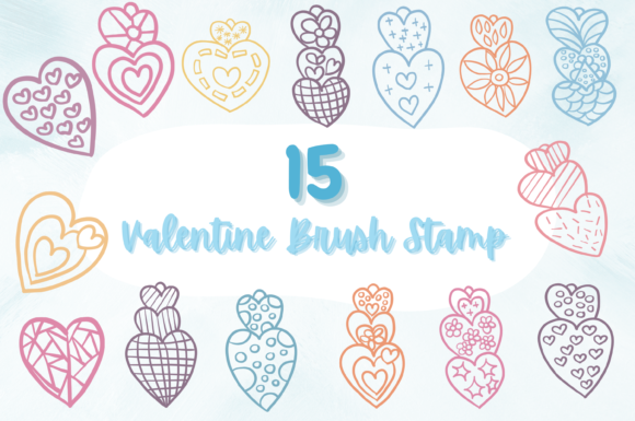15 Valentine Brush Stamp Set 3 for Procreate