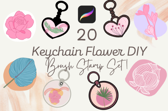20 Keychain Flower DIY Brush Stamp Set 1