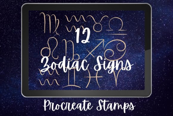 Elevate Your Digital Art with 12 Zodiac Signs Procreate Stamps
