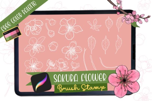 Enhance Your Digital Art with the Sakura Flower Procreate Brush Stamp