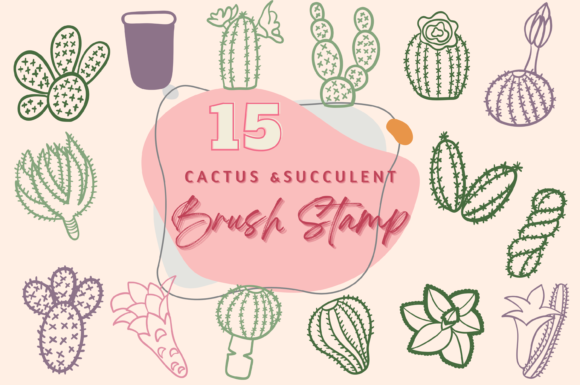Enhancing Digital Art with the 15 Cactus and Succulent Brush Stamp Set4