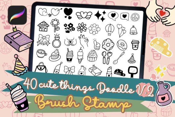 Enhancing Digital Illustrations with Procreate Brush Stamp Cute Things Doodle