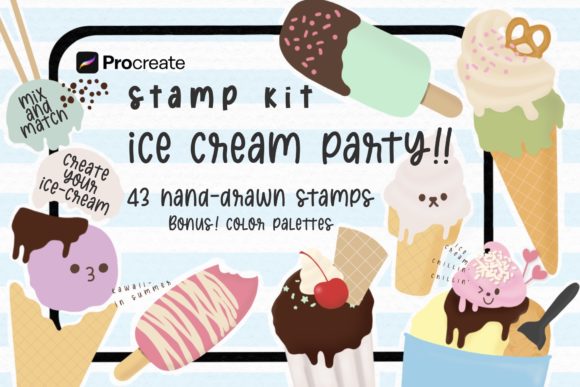 Procreate Stamps Kit: Ice Cream Party Set